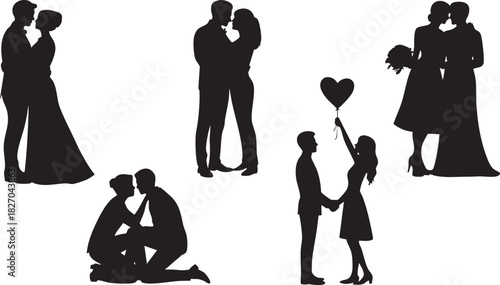 Romantic silhouettes of couples in love celebrating special occasions together