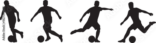Silhouette of soccer players in action on white background graphic resource