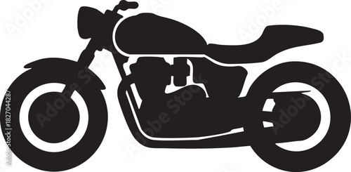 Silhouette shows motorcycle with fuel tank and both wheels on a transparent background