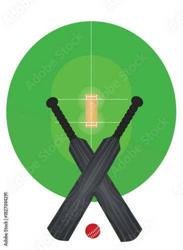Cricket set in front of field. vector	