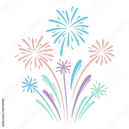Colorful fireworks illustration in pastel shades for celebrations  