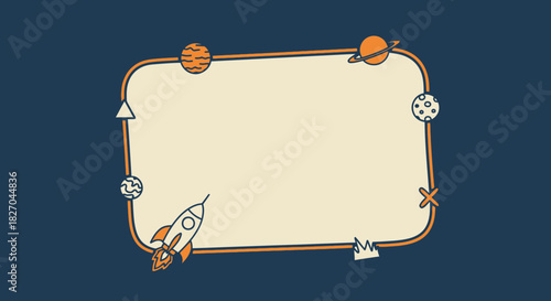 Cartoon Universe Frame with Planets and Rocket for Creative Designs and Space Projects