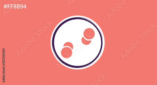 Elegant scientific illustration of cells in a circular frame on a coral background for design