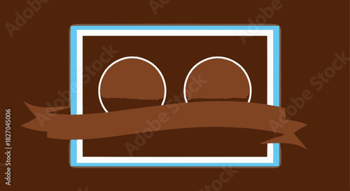 Elegant brown frame with ribbon and placeholders for text or graphics for design