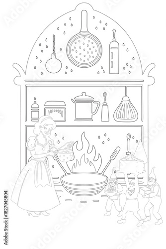 Hand drawn vector illustration set of vintage kitchen and cooking utensils sketch symbols collection for coloring books