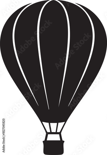 Black silhouette showcases a vintage style hot air balloon against the transparent backdrop
