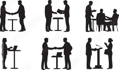 Black Business Silhouettes of People Meeting Talking and Giving a Presentation