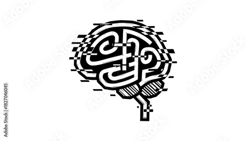 Glitched brain with circuitry style in abstract digital art