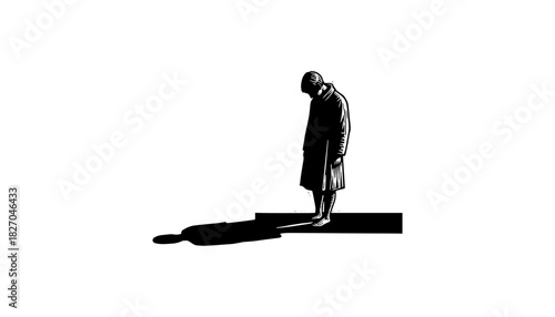 Lonely figure in shadow: emotional silhouette of a pensive person