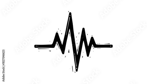 Dynamic grunge heartbeat line art with distressed texture on white background