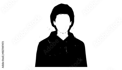 Minimalist black and white portrait of mysterious person silhouette with undefined features
