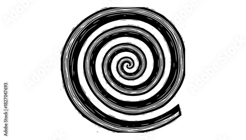 Hand-drawn spiral pattern in grunge style with black swirl on white background