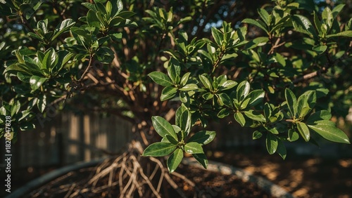 Wallpaper Mural A close-up of a plant with green leaves and visible roots, taken outdoors in natural sunlight. Torontodigital.ca