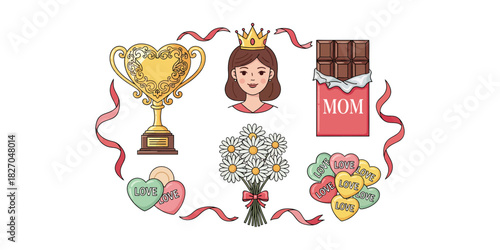 Mother's Day Award and Gift Icon Set
