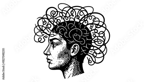 Elegant line art woman's profile with stylized hair