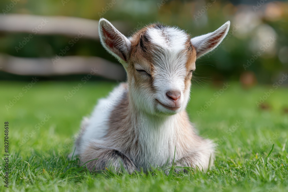 Fototapeta premium Playful Goat Yoga Session in a Lush Park Surrounded by Nature