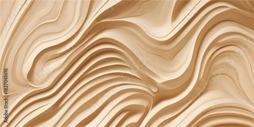 Fluid Carved Beige Wood Texture with Organic Swirls and Smooth Gradient Waves for High-End Decorative Backgrounds and Luxury Design Projects