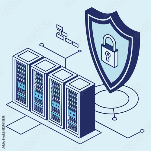 Server Racks and Security Shield Icon data center