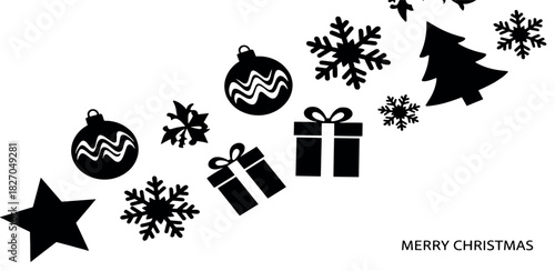 Festive Cheer Black and White Christmas Icons for Holiday Greetings