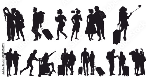 Tourists travel, group of people on excursion