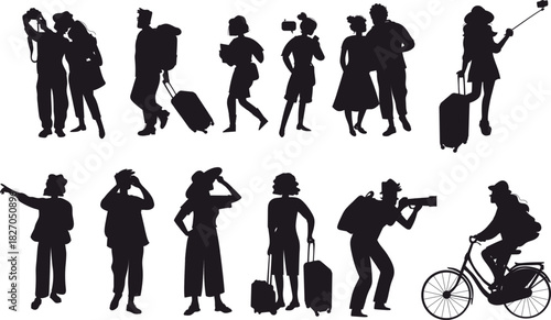 Tourists travel, group of people 