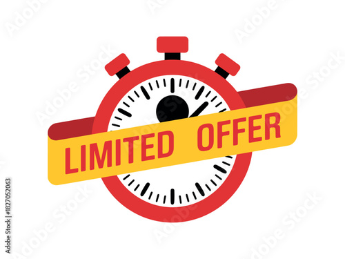 A red stopwatch with the text 'LIMITED OFFER' superimposed on it signals a time-sensitive promotion.