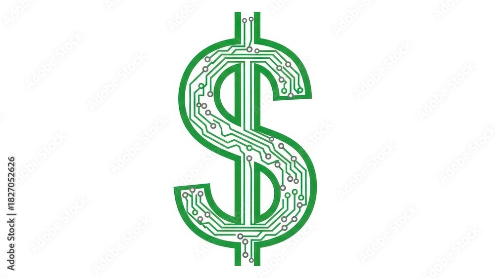 Obraz premium Digital Dollar Symbol with Circuit Board Pattern.