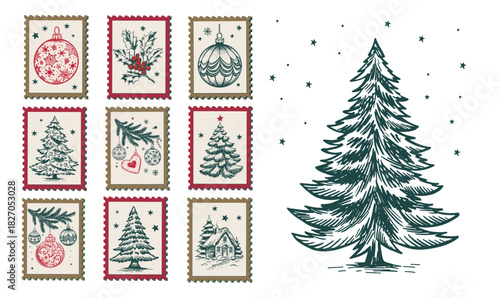 Vintage Christmas Holiday Postage Stamps Collection