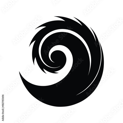 Dynamic black swirling ocean wave silhouette illustrated in a bold dramatic design Vector illustration