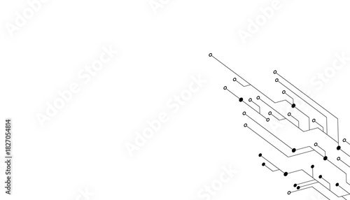 Vector Technology connected white lines and dots with electronics elements on tech bg.
