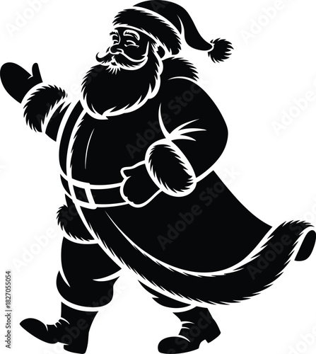 Wallpaper Mural Santa claus walking and waving with a cheerful expression, black silhouette with white outline, christmas holiday season illustration Torontodigital.ca