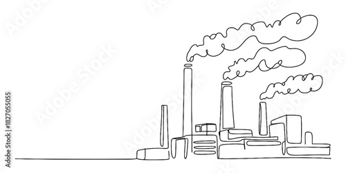 Continuous line industrial factory with smoke Vector, illustration