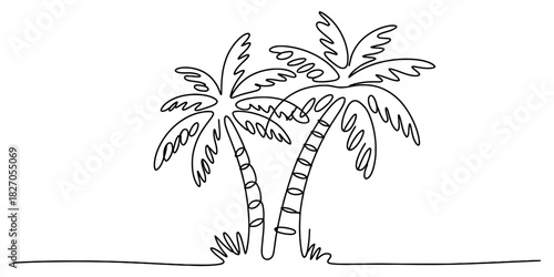 Continuous line drawing of palm trees Vector, illustration