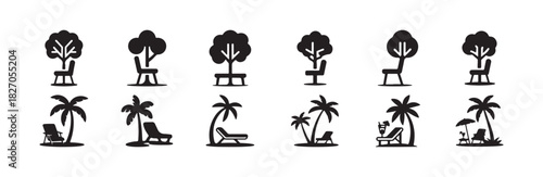 Set of beach holidays travel design elements, beach chair logo icon, vector illustration EPS 10.