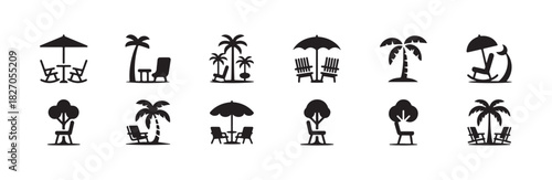 Set of beach holidays travel design elements, beach chair logo icon, vector illustration EPS 10.