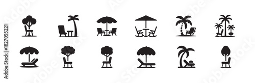 Set of beach holidays travel design elements, beach chair logo icon, vector illustration EPS 10.