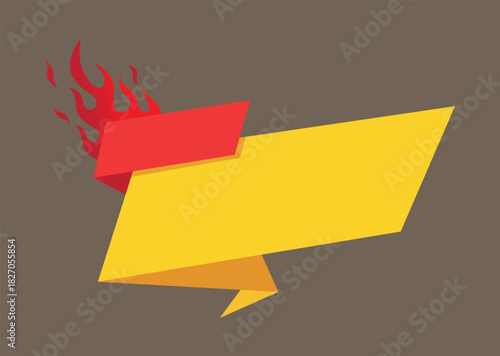 Yellow Sale Banner with Red Flame Ribbon for Hot Offer and Promotional Highlight