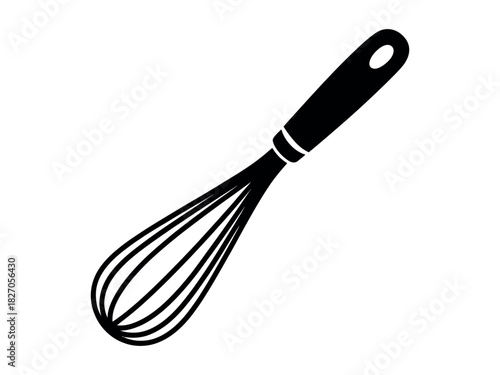 A silhouette of a kitchen whisk against a white background.