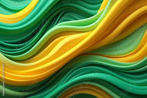 Abstract Wave Pattern of Green and Yellow Colors - Modern Art Background