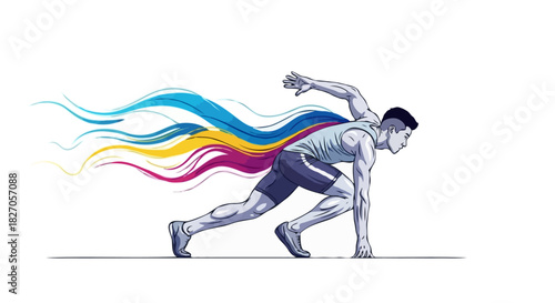 Male Sprinter Start Pose – Vector Illustration
