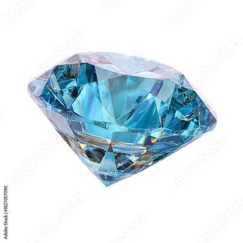 Brilliant cut blue and clear diamond gemstone isolated on transparent background