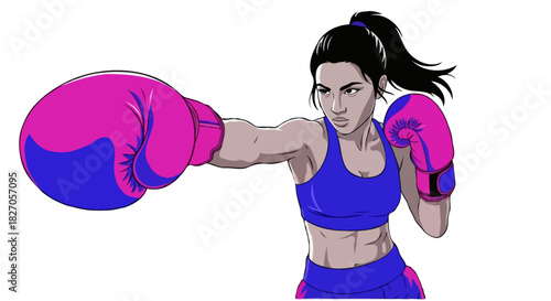 Female Boxer Punch – Vector Illustration