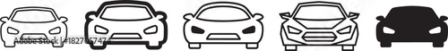Modern vehicle front view icons and sleek car silhouettes illustrating diverse automotive transportation concepts for design projects Vector