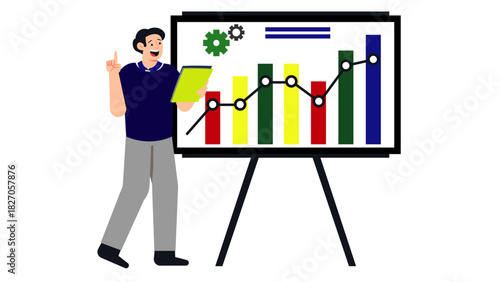 Growth Strategy Presentation Man Explaining Financial Chart on Whiteboard for Success