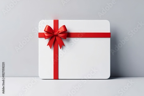 Wrapped Gift Box with Red Ribbon Bow - Holiday Present Concept