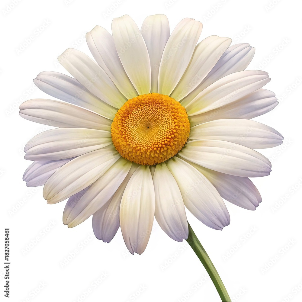 Fototapeta premium Beautiful close up of a daisy with detailed petals and stem, isolated