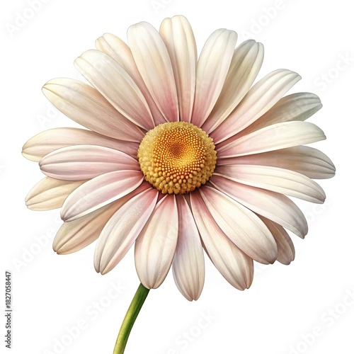 Elegant White and Pale Pink Daisy with a Golden Center on White