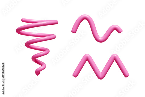 Abstract pink gradient wave lines in 3D - fluid ribbon shapes with glossy spiral curves and dynamic twists. Modern wavy design elements with vibrant color and organic flowing patterns.