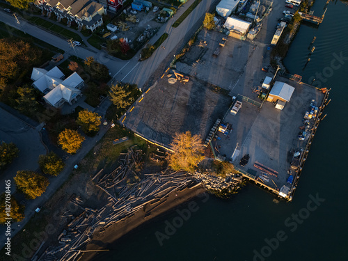Overhead view of industrial area below view from drone