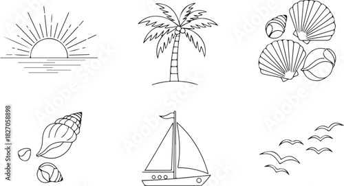 Beach Vacation Sun, Palm Tree, Seashells, and Sailboat